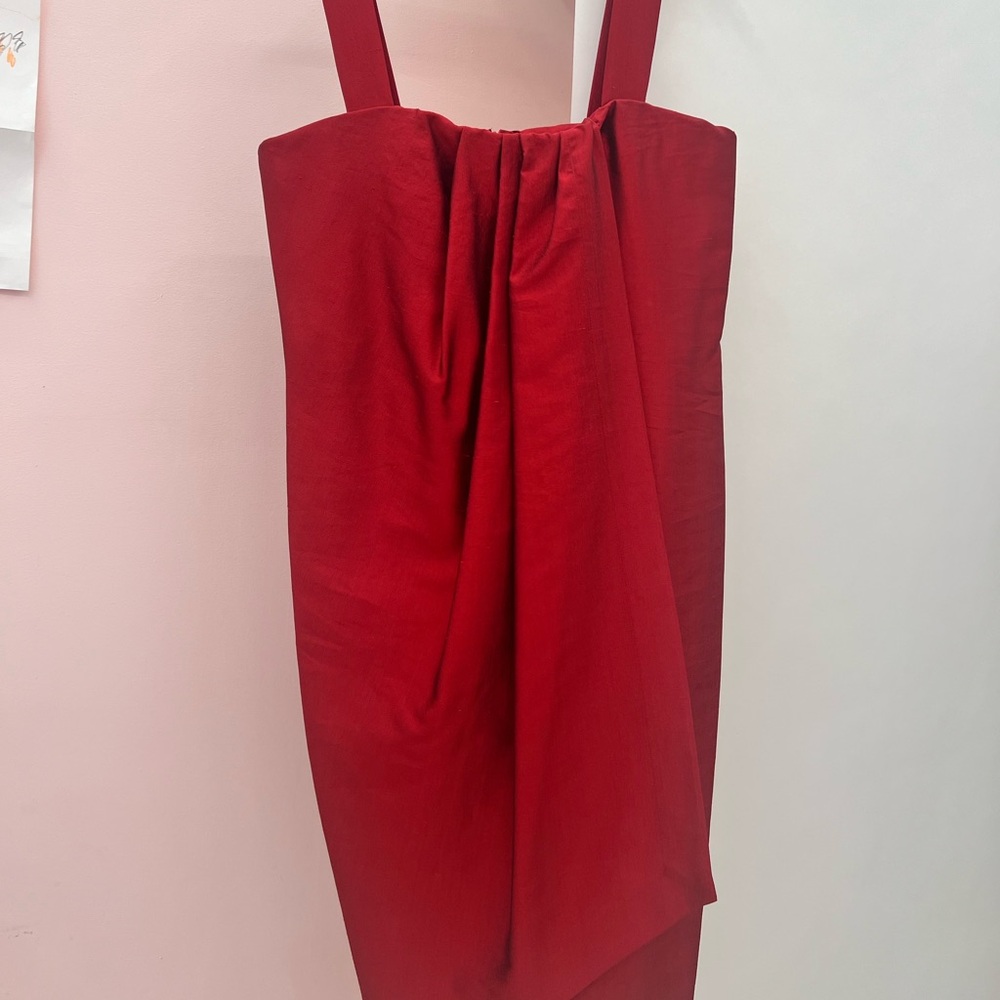 MaxMara Red Midi Dress with Draped Front